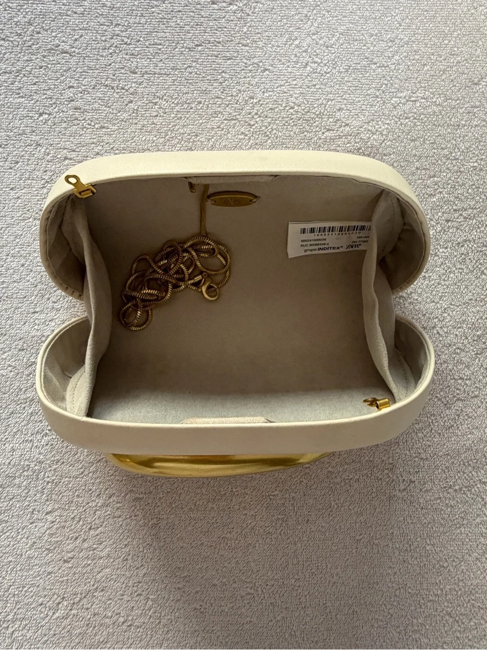 Zara Cream Mini Clutch Gold Metal Handle Crossbody Evening Bag